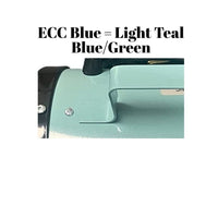 Light teal car side mirror with text indicating ECC Blue color match on a white background